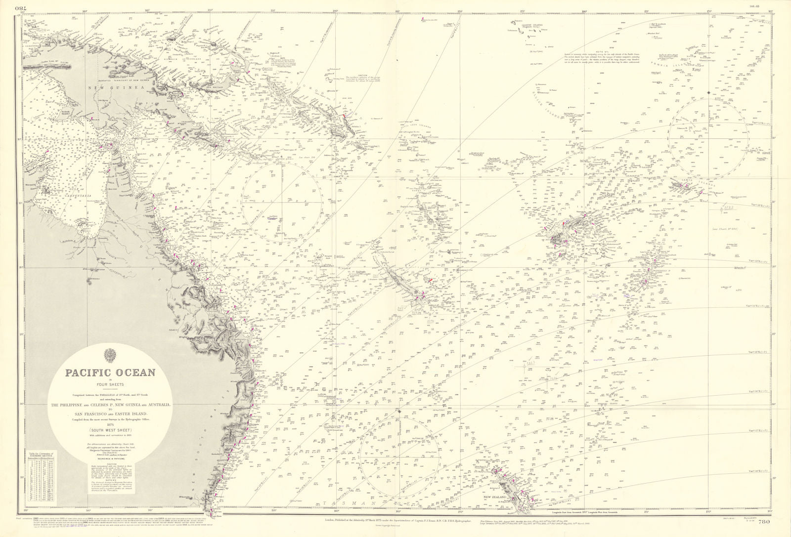 South west Pacific Ocean Melanesia Polynesia ADMIRALTY sea chart 1875 (1968) map